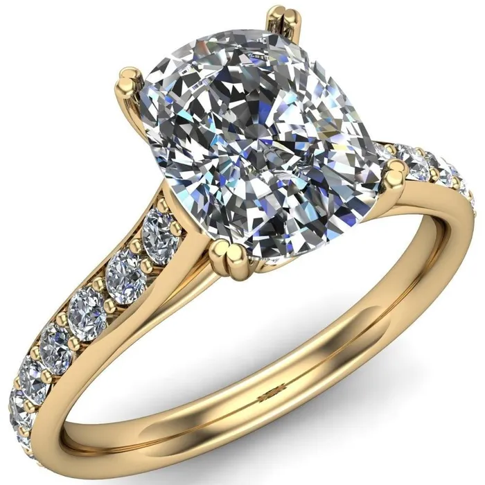 Constantina Cushion Moissanite 4 Prong Diamond Channel Engagement Ring Fire Brilliance Rings