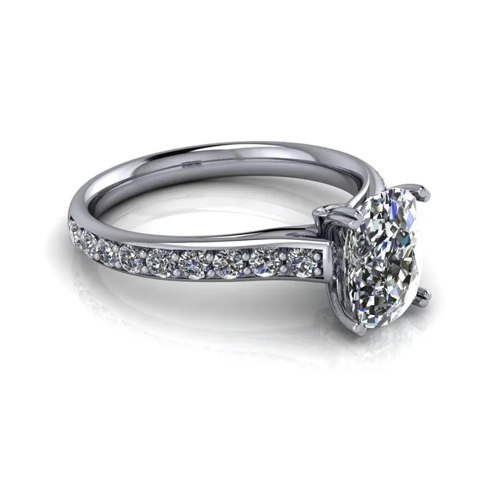 Constantina Cushion Moissanite 4 Prong Diamond Channel Engagement Ring Fire Brilliance Rings