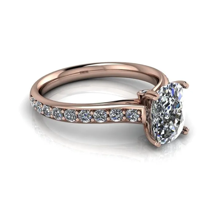 Constantina Cushion Moissanite 4 Prong Diamond Channel Engagement Ring Fire Brilliance Rings