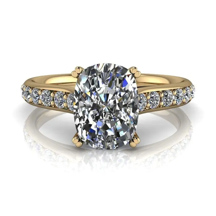 Constantina Cushion Moissanite 4 Prong Diamond Channel Engagement Ring Fire Brilliance Rings