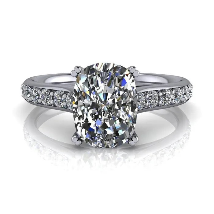 Constantina Cushion Moissanite 4 Prong Diamond Channel Engagement Ring Fire Brilliance Rings