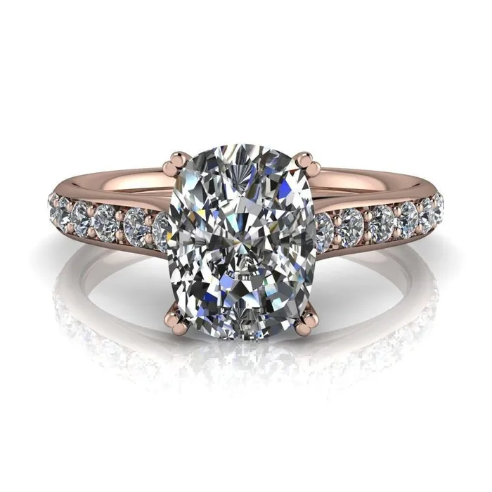 Constantina Cushion Moissanite 4 Prong Diamond Channel Engagement Ring Fire Brilliance Rings