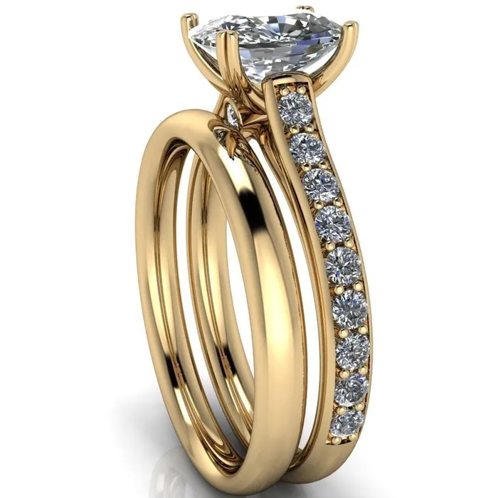 Constantina Cushion Moissanite 4 Prong Diamond Channel Engagement Ring Fire Brilliance Rings
