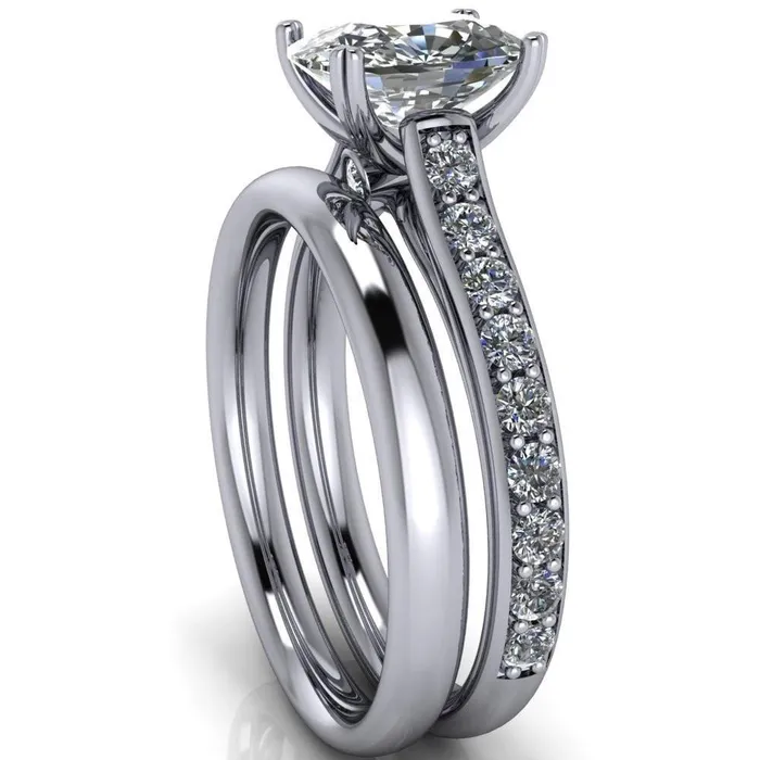 Constantina Cushion Moissanite 4 Prong Diamond Channel Engagement Ring Fire Brilliance Rings