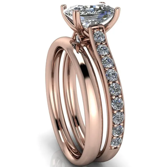 Constantina Cushion Moissanite 4 Prong Diamond Channel Engagement Ring Fire Brilliance Rings