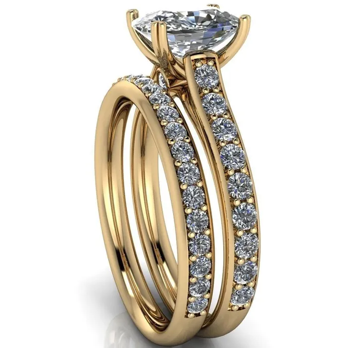 Constantina Cushion Moissanite 4 Prong Diamond Channel Engagement Ring Fire Brilliance Rings