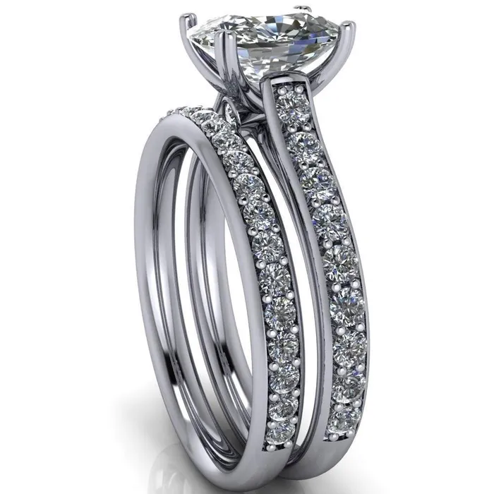 Constantina Cushion Moissanite 4 Prong Diamond Channel Engagement Ring Fire Brilliance Rings