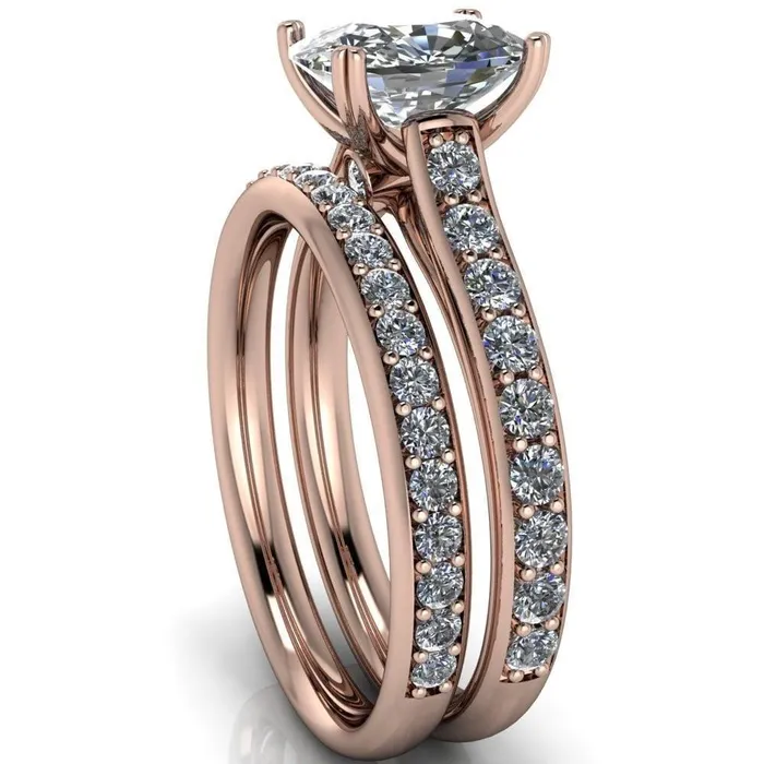 Constantina Cushion Moissanite 4 Prong Diamond Channel Engagement Ring Fire Brilliance Rings