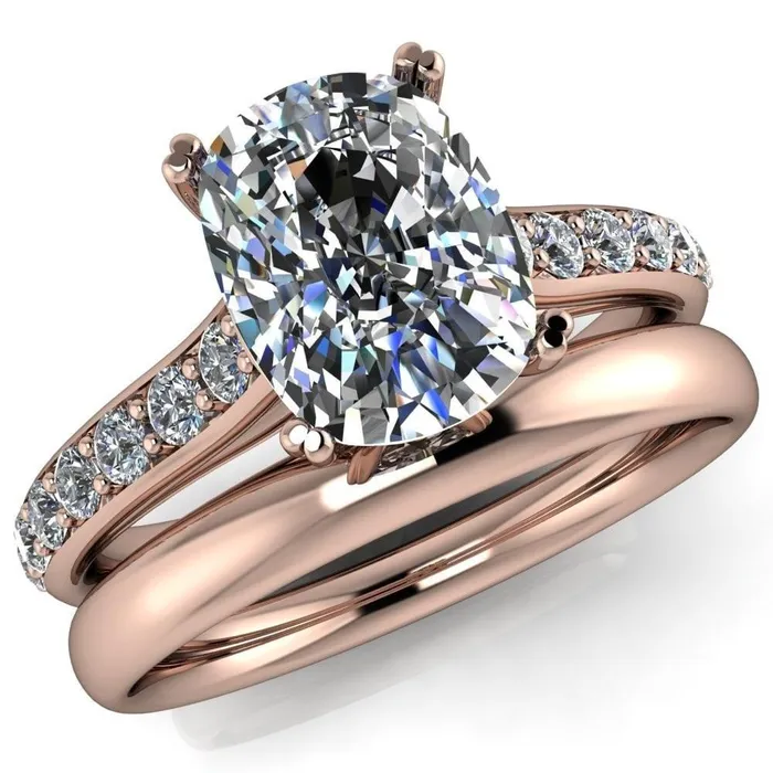 Constantina Cushion Moissanite 4 Prong Diamond Channel Engagement Ring Fire Brilliance Rings