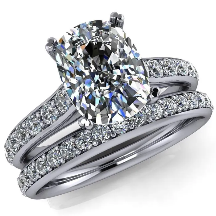 Constantina Cushion Moissanite 4 Prong Diamond Channel Engagement Ring Fire Brilliance Rings