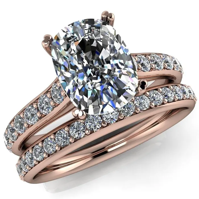 Constantina Cushion Moissanite 4 Prong Diamond Channel Engagement Ring Fire Brilliance Rings
