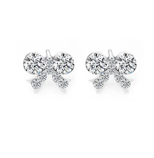 E460 Silver Rhinestone Bow Earrings polly Earrings