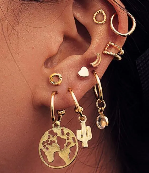E600 Gold Earring Set 9 Piece 02 Earrings