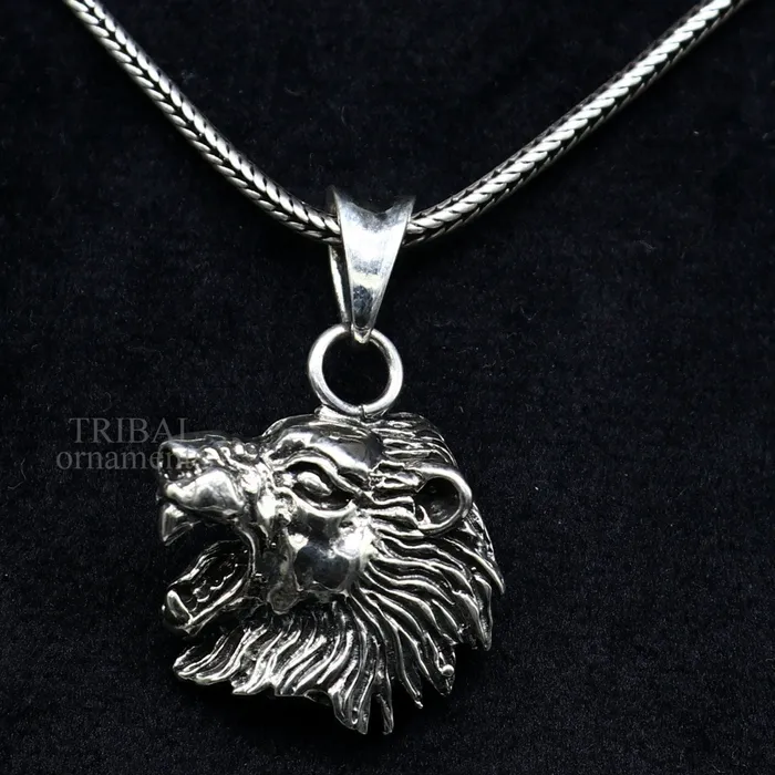 Elegant divine 925 sterling silver handmade lion face design pendant solid pendant best unisex gifting jewelry from india ssp1573 TRIBAL ORNAMENTS Necklaces Elegant divine 925 sterling silver handmade lion face design pendant solid pendant best unisex gifting jewelry from india ssp1573 TRIBAL ORNAMENTS Necklaces