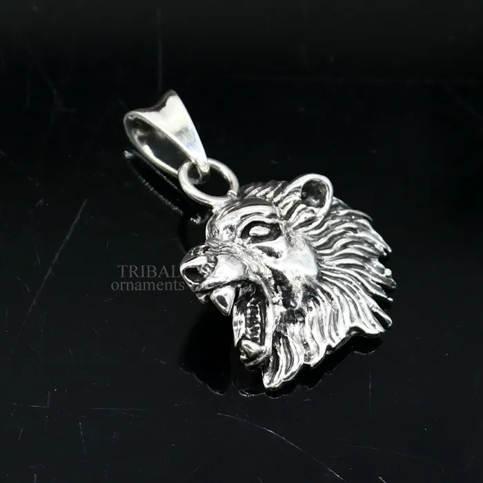 Elegant divine 925 sterling silver handmade lion face design pendant solid pendant best unisex gifting jewelry from india ssp1573 TRIBAL ORNAMENTS Necklaces