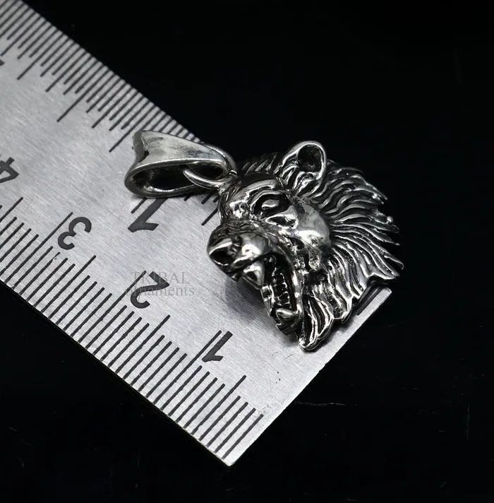 Elegant divine 925 sterling silver handmade lion face design pendant solid pendant best unisex gifting jewelry from india ssp1573 TRIBAL ORNAMENTS Necklaces