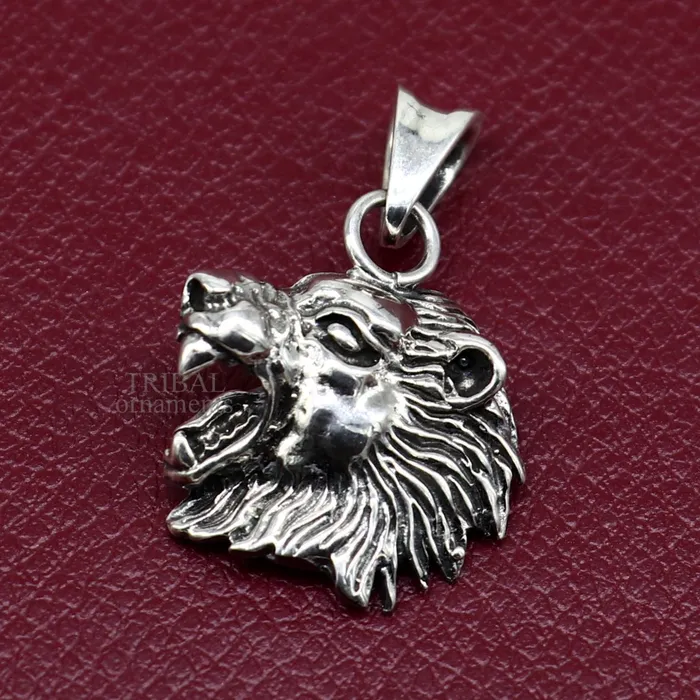 Elegant divine 925 sterling silver handmade lion face design pendant solid pendant best unisex gifting jewelry from india ssp1573 TRIBAL ORNAMENTS Necklaces