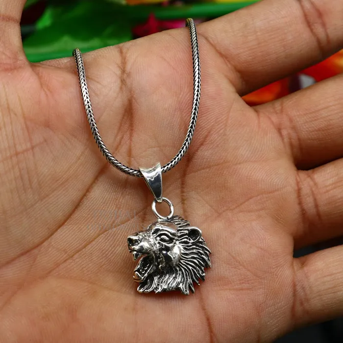 Elegant divine 925 sterling silver handmade lion face design pendant solid pendant best unisex gifting jewelry from india ssp1573 TRIBAL ORNAMENTS Necklaces