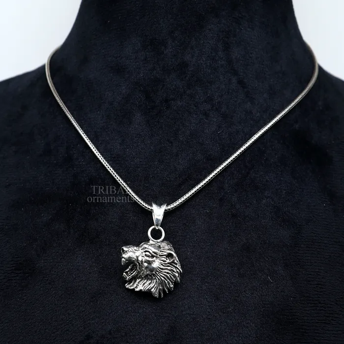 Elegant divine 925 sterling silver handmade lion face design pendant solid pendant best unisex gifting jewelry from india ssp1573 TRIBAL ORNAMENTS Necklaces
