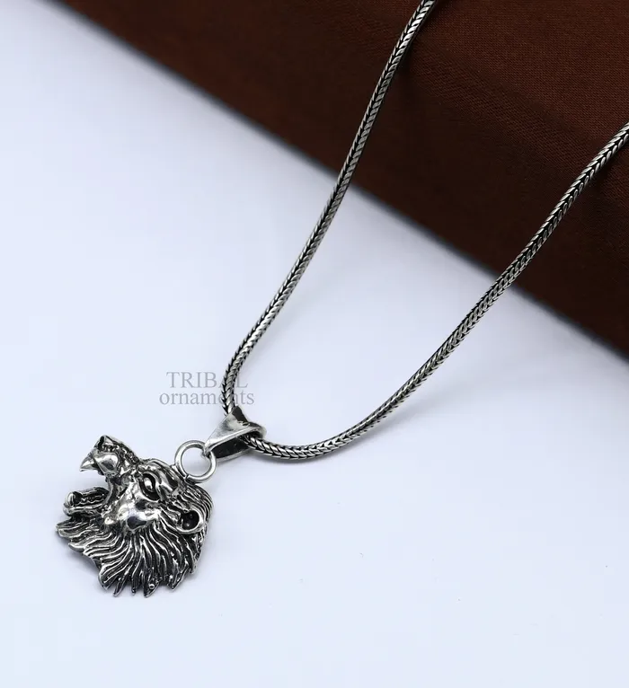 Elegant divine 925 sterling silver handmade lion face design pendant solid pendant best unisex gifting jewelry from india ssp1573 TRIBAL ORNAMENTS Necklaces