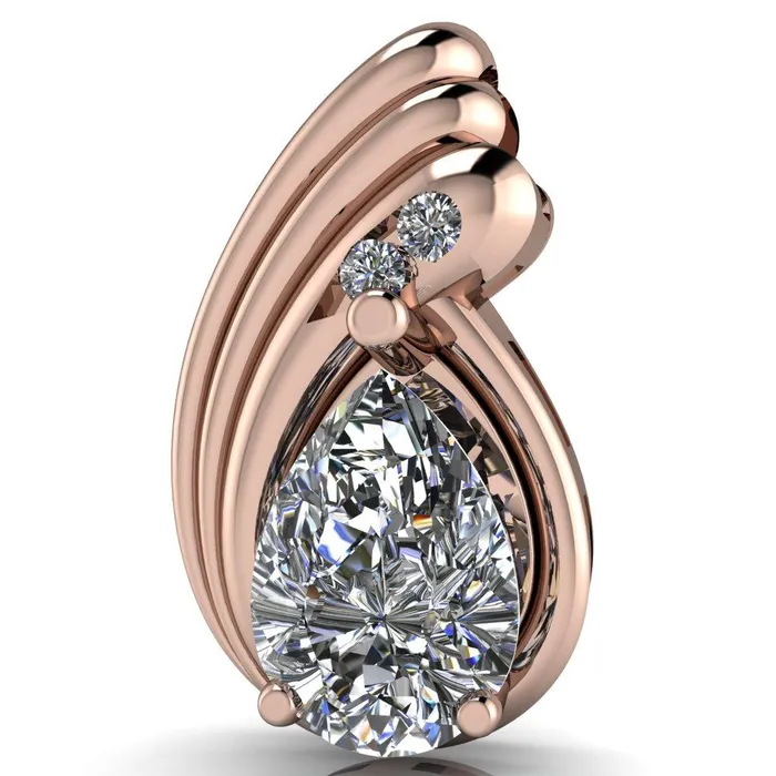 Fire Brilliance Necklaces Pear Moissanite 3 Prong Diamond Accent Pendant