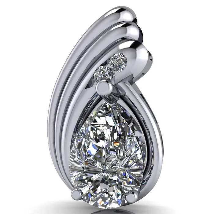 Fire Brilliance Necklaces Pear Moissanite 3 Prong Diamond Accent Pendant