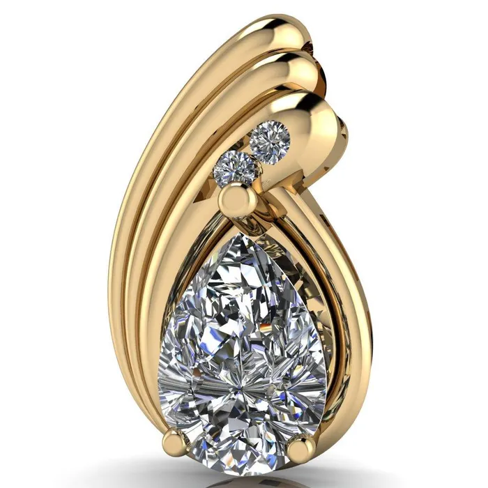 Fire Brilliance Necklaces Pear Moissanite 3 Prong Diamond Accent Pendant