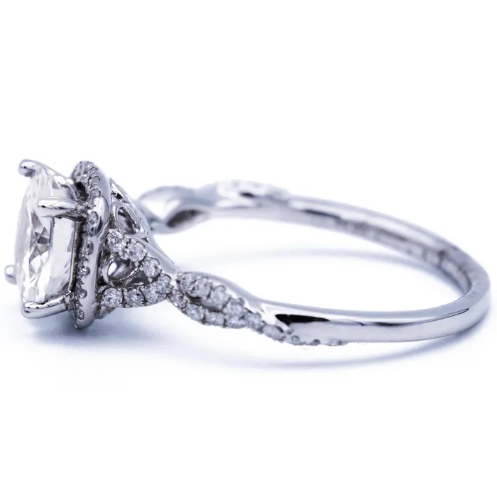 Fire Brilliance Rings 8mm White Round Sapphire 14K White Gold Infinite Shank and Halo Diamond Ring 2 CTTW