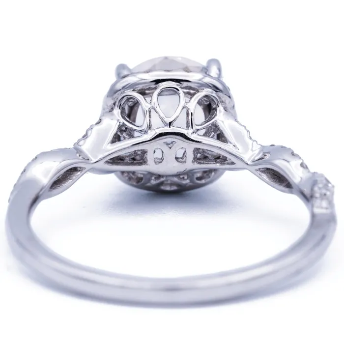 Fire Brilliance Rings 8mm White Round Sapphire 14K White Gold Infinite Shank and Halo Diamond Ring 2 CTTW