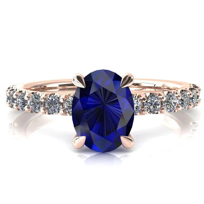 Fire Brilliance Rings Alessi Oval Blue Sapphire 4 Claw Prong 34 Micro Pave Engagement Ring