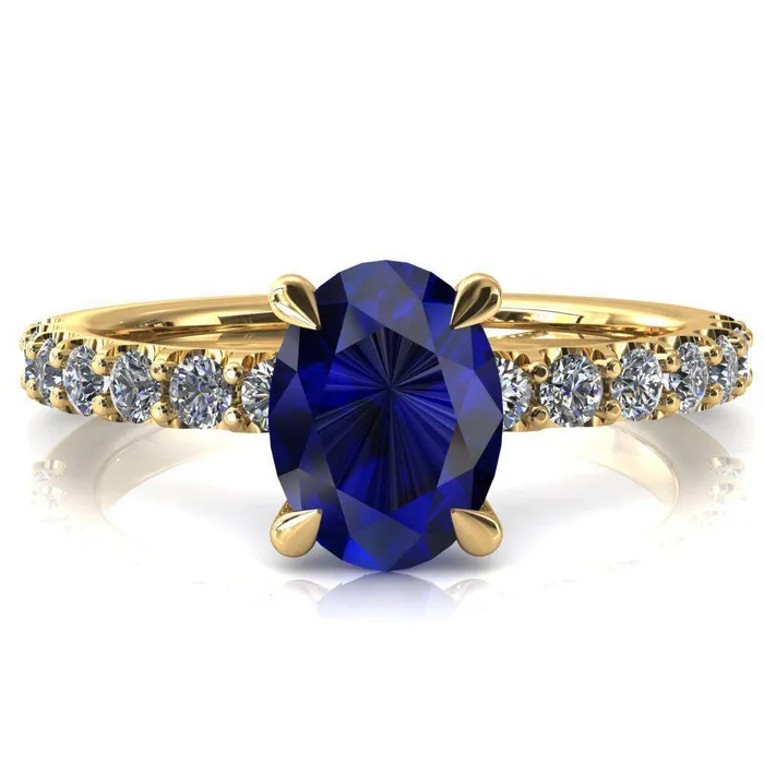 Fire Brilliance Rings Alessi Oval Blue Sapphire 4 Claw Prong 34 Micro Pave Engagement Ring