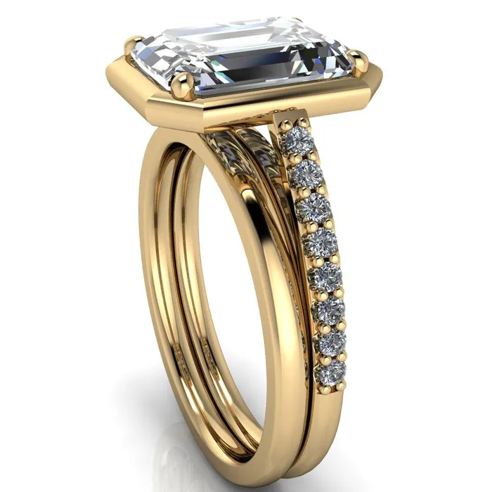 Fire Brilliance Rings Chantel Emerald Center Stone 4 Prong Illusion Setting Engagement Ring