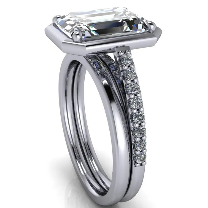 Fire Brilliance Rings Chantel Emerald Center Stone 4 Prong Illusion Setting Engagement Ring