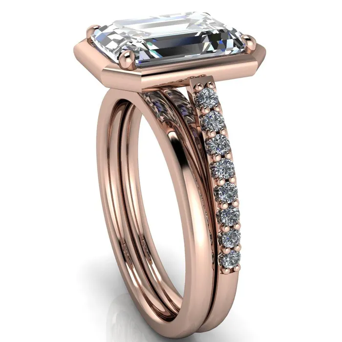 Fire Brilliance Rings Chantel Emerald Center Stone 4 Prong Illusion Setting Engagement Ring