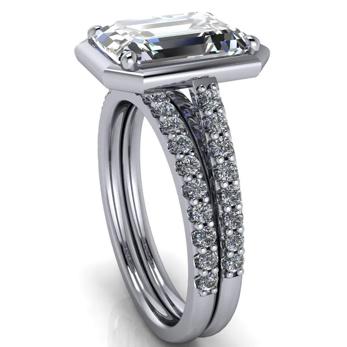 Fire Brilliance Rings Chantel Emerald Center Stone 4 Prong Illusion Setting Engagement Ring
