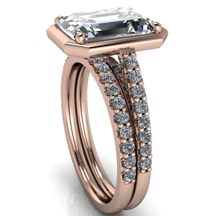 Fire Brilliance Rings Chantel Emerald Center Stone 4 Prong Illusion Setting Engagement Ring