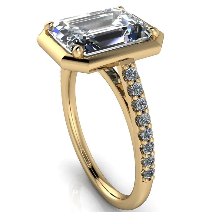 Fire Brilliance Rings Chantel Emerald Center Stone 4 Prong Illusion Setting Engagement Ring