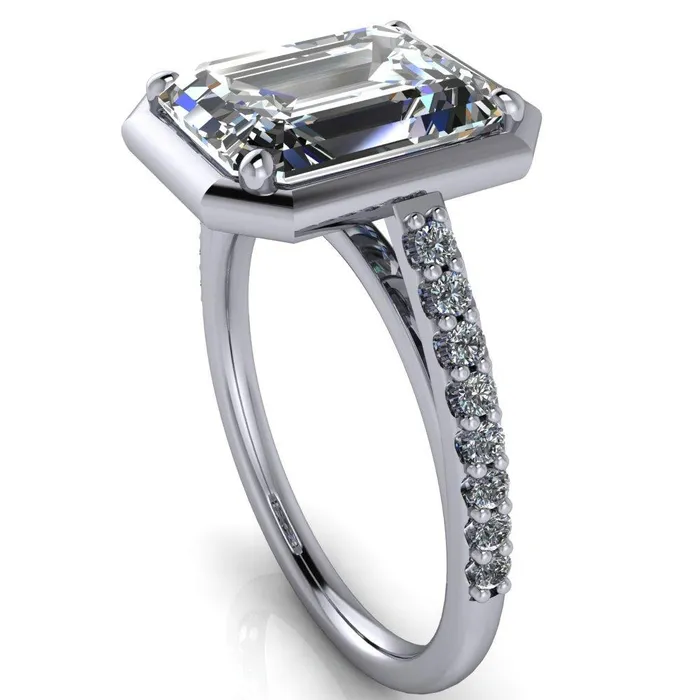 Fire Brilliance Rings Chantel Emerald Center Stone 4 Prong Illusion Setting Engagement Ring