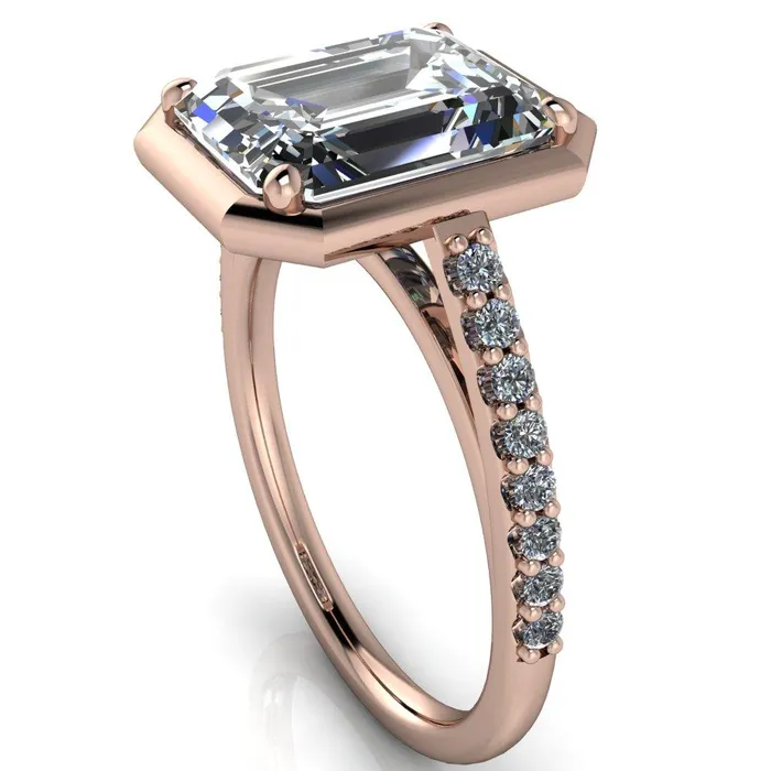 Fire Brilliance Rings Chantel Emerald Center Stone 4 Prong Illusion Setting Engagement Ring