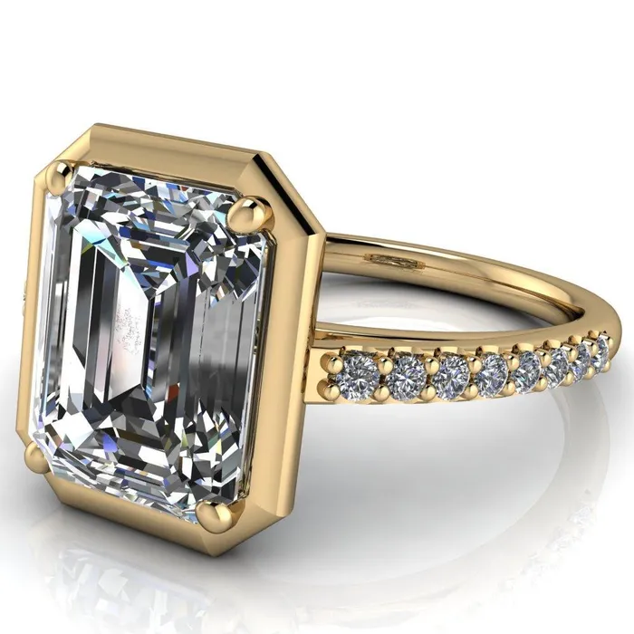 Fire Brilliance Rings Chantel Emerald Center Stone 4 Prong Illusion Setting Engagement Ring