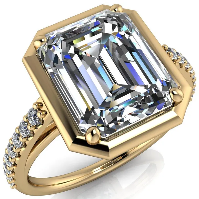 Fire Brilliance Rings Chantel Emerald Center Stone 4 Prong Illusion Setting Engagement Ring