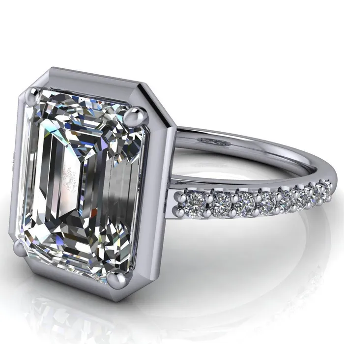 Fire Brilliance Rings Chantel Emerald Center Stone 4 Prong Illusion Setting Engagement Ring