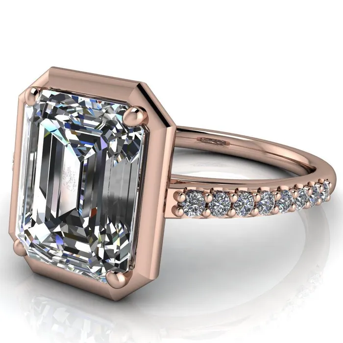 Fire Brilliance Rings Chantel Emerald Center Stone 4 Prong Illusion Setting Engagement Ring