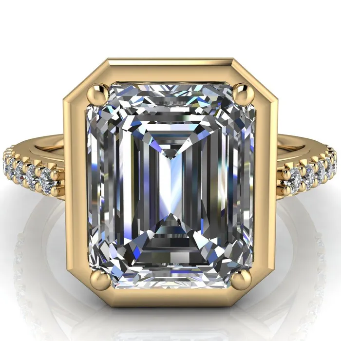 Fire Brilliance Rings Chantel Emerald Center Stone 4 Prong Illusion Setting Engagement Ring