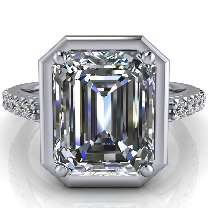Fire Brilliance Rings Chantel Emerald Center Stone 4 Prong Illusion Setting Engagement Ring