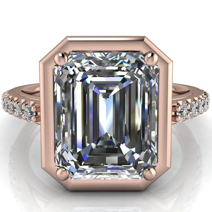 Fire Brilliance Rings Chantel Emerald Center Stone 4 Prong Illusion Setting Engagement Ring