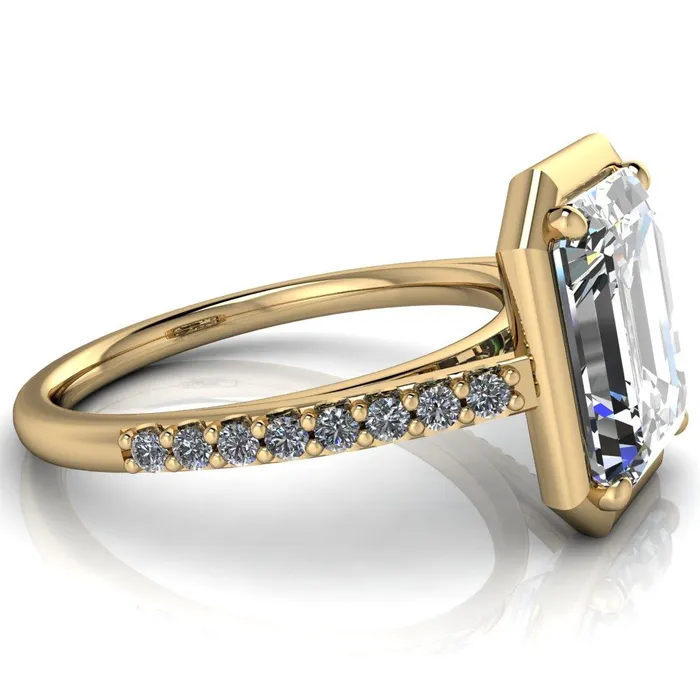 Fire Brilliance Rings Chantel Emerald Center Stone 4 Prong Illusion Setting Engagement Ring