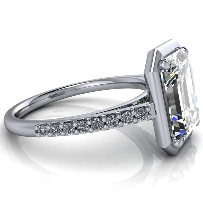 Fire Brilliance Rings Chantel Emerald Center Stone 4 Prong Illusion Setting Engagement Ring