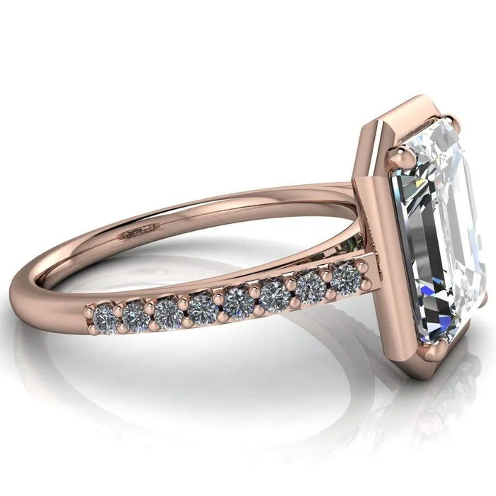 Fire Brilliance Rings Chantel Emerald Center Stone 4 Prong Illusion Setting Engagement Ring