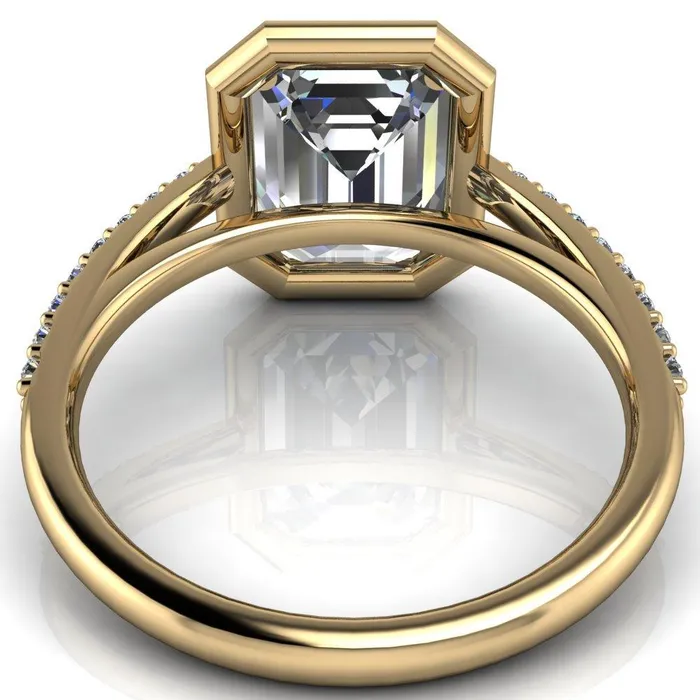 Fire Brilliance Rings Chantel Emerald Center Stone 4 Prong Illusion Setting Engagement Ring